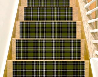 Ensemble de marches d'escalier à carreaux olive, collection de couvre-marches d'escalier intérieurs à motif à carreaux noirs et blancs