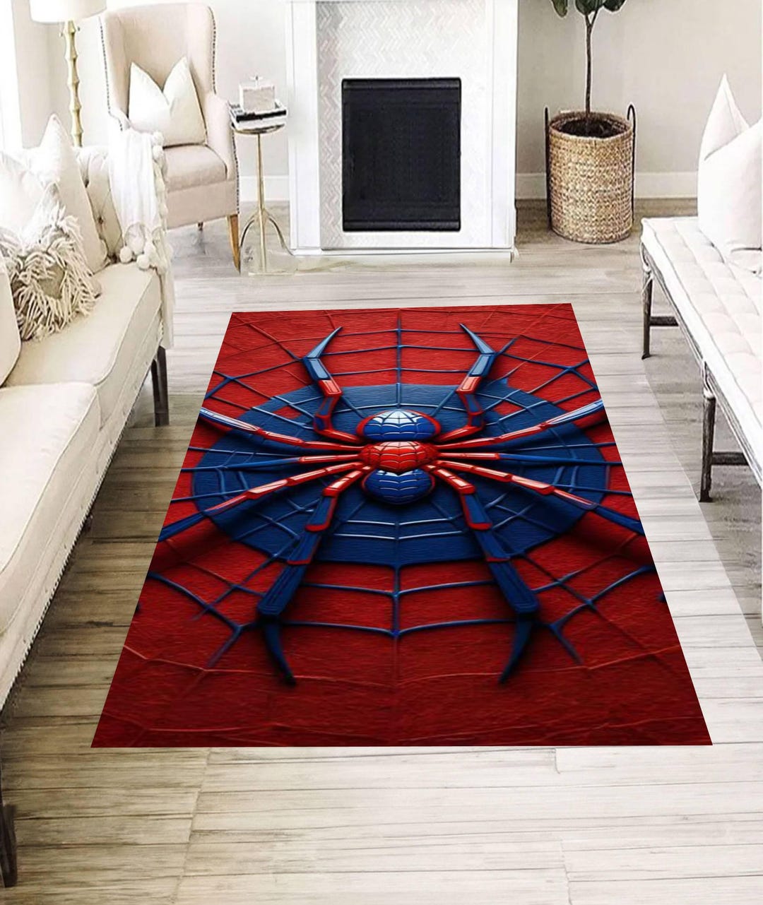 Red Blue Spider Web Rug, Hero Wall Crawler Inspired Carpet, Cool Action ...