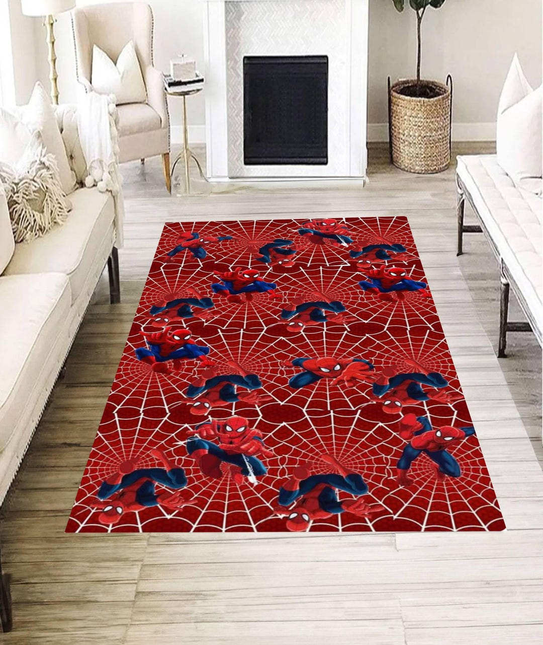 Red Web Hero Rug, Cartoon Style Action Carpet, Fun Wall Crawler Room ...