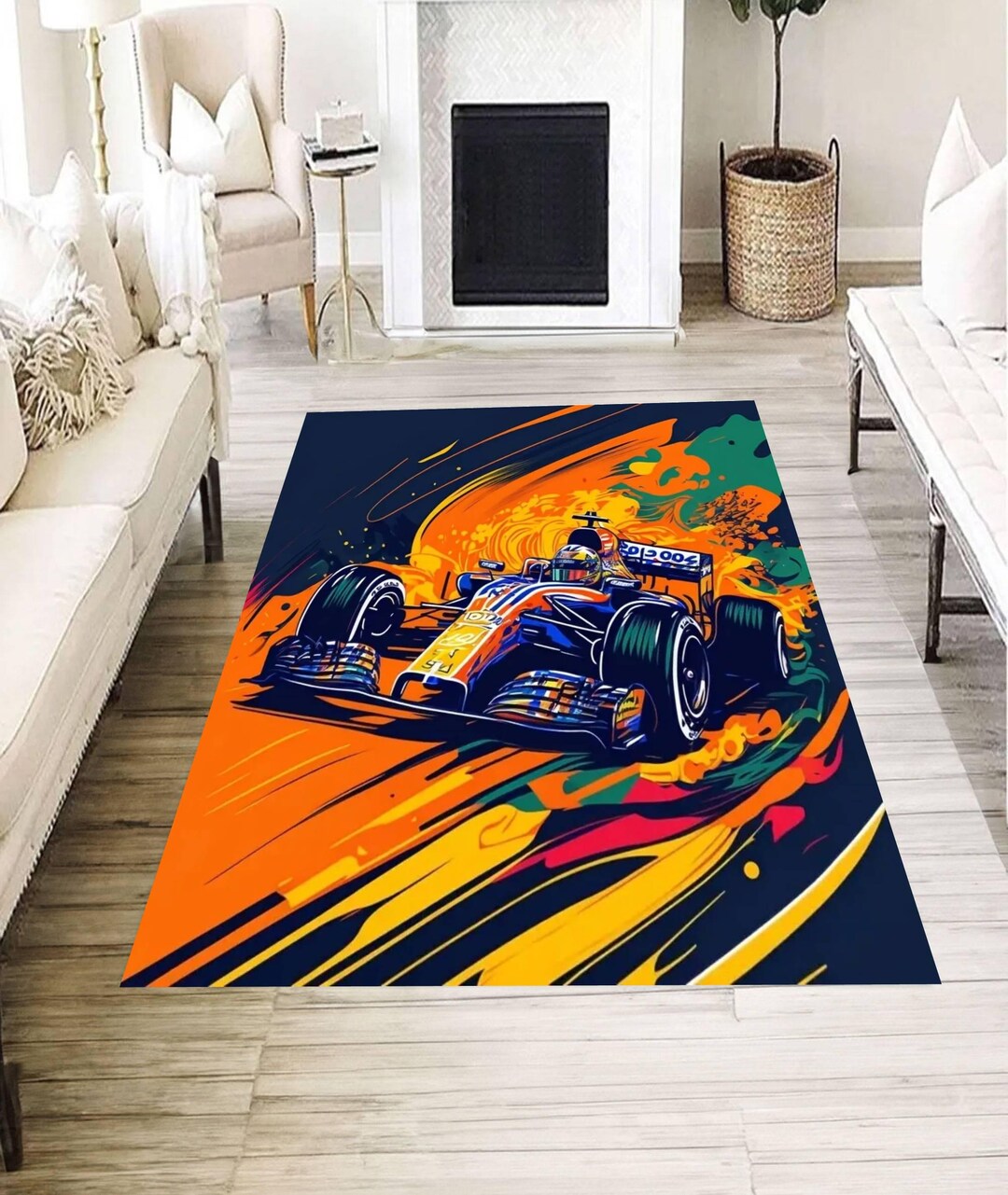 Racing Car Rug, Vibrant Sports Car Rug, Colorful Speed Design Floor Mat ...