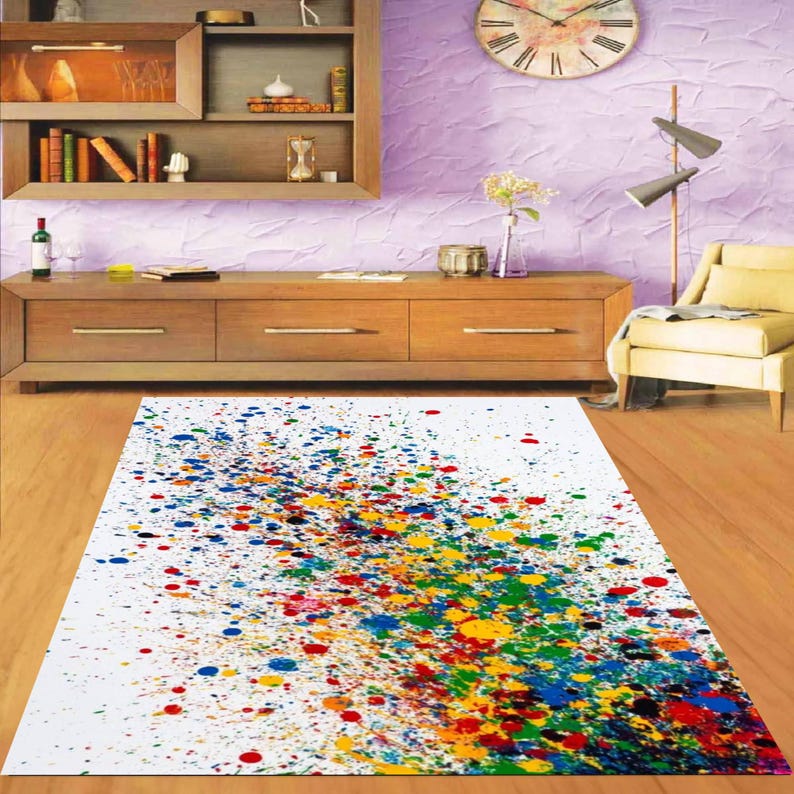 Sand Spatter Pattern Rug Colorful Paint Splatter Art Rug, Modern Abstract Area Carpet, Vibrant ...