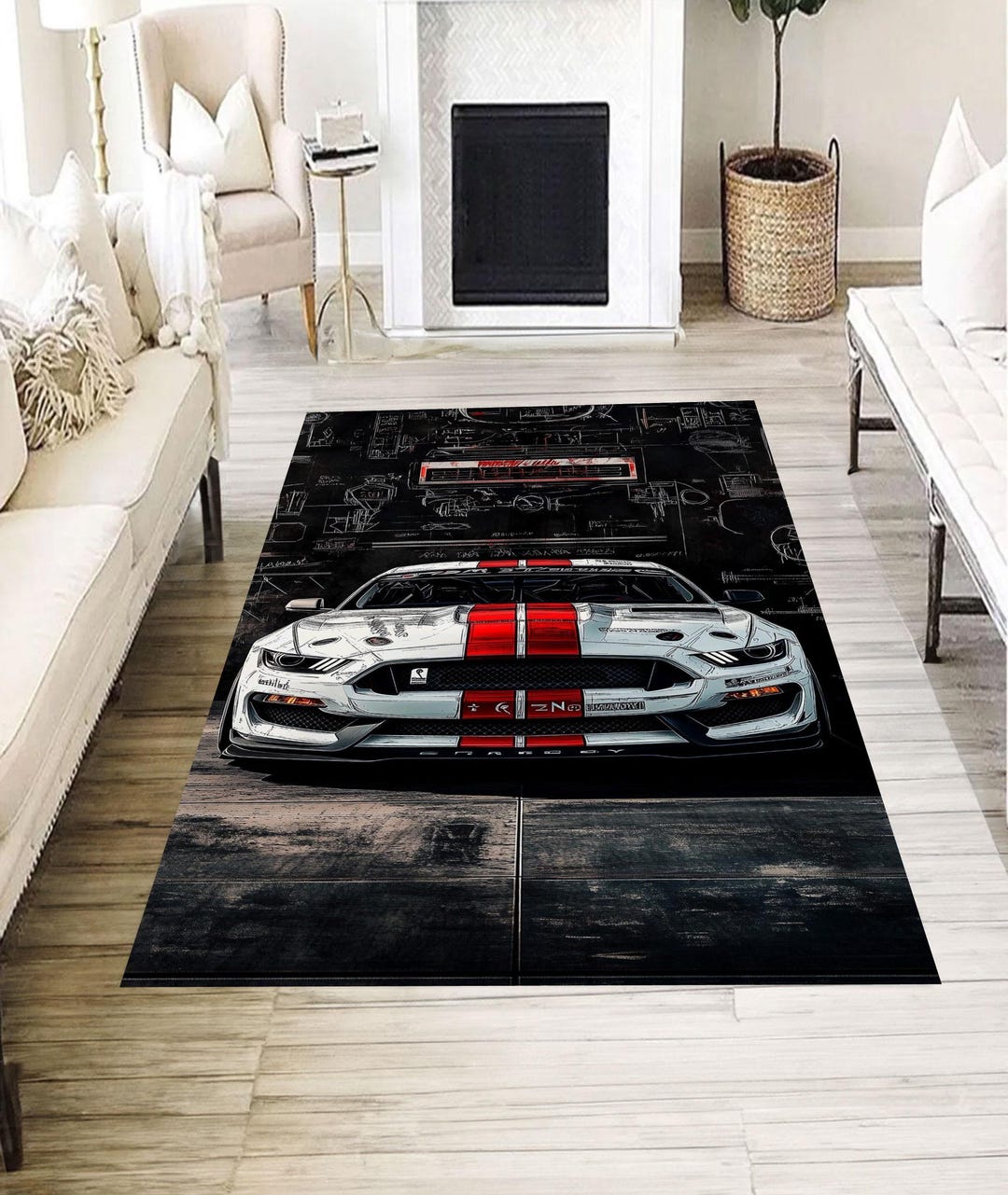 Racing Car Rug for Boys Room, Custom Sports Car Area Rug for Garage ...