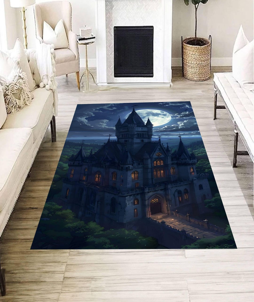 Knight Castle Rug Moonlit Gothic Castle Rug, Dark Fantasy Mansion Floor Mat, Haunted ...