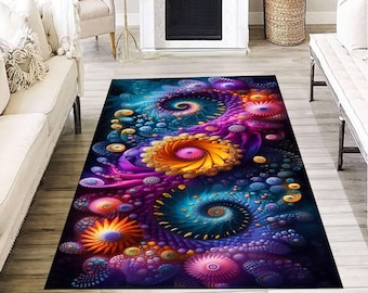 Colorful Abstract Spiral Rug, Psychedelic Art Floor Mat, Trippy Fractal Pattern Carpet, Bold Boho Room Decor, Unique Gift for Creative Homes
