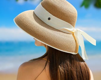 Handmade Straw Sun Visor - Packable Beach Hat with UV Protection Sun Hats for Women Wide Brim Beach Hat Straw Visor Ponytail  main image 2