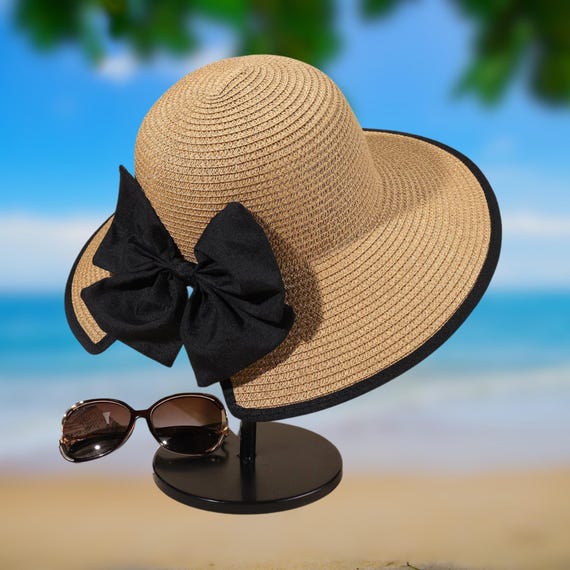 Elegant Black and Tan Women\'s Sun Hat Elegant Wide Brim Straw Hat with Extra-Wide Brim - JSA  main image 2
