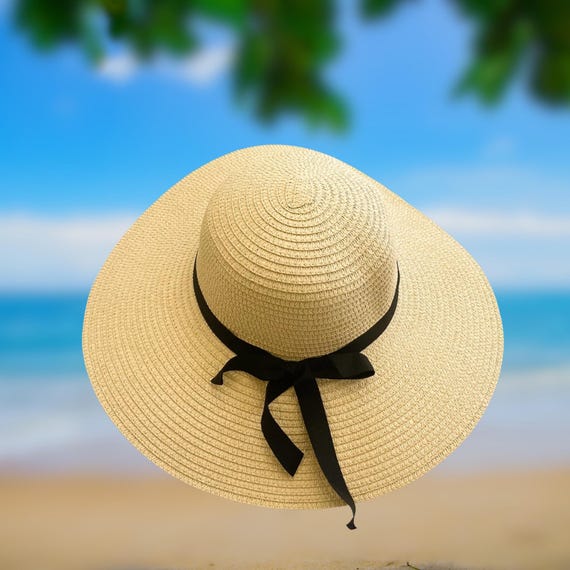 Elegant Cream Sun Hat with Bow Vintage Style Straw Boater Hat: Sheer Ivory Bow, Elegant  main image 4