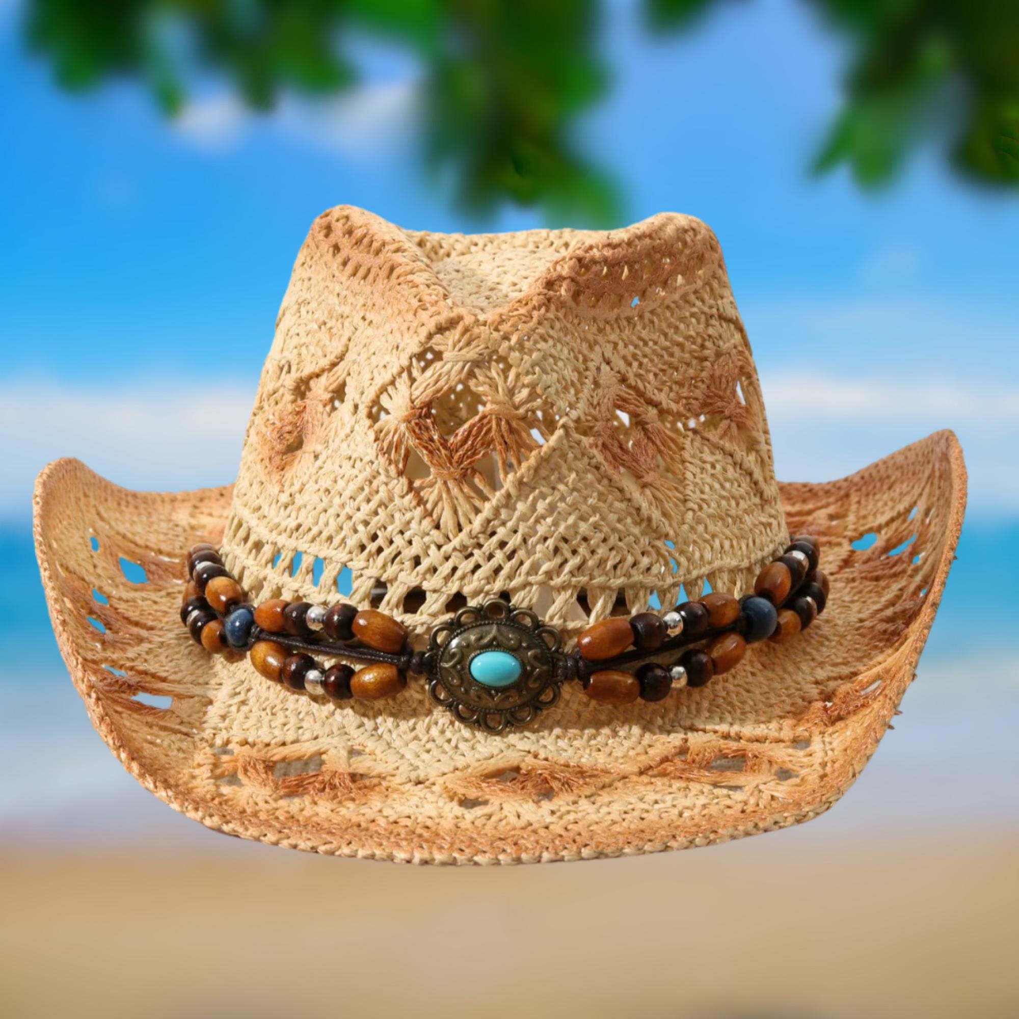 Made in Canada Tan Woven Straw Hat with Blue and Pink Floral Band Havana Panama Fedora - Straw Hat for Summer with Floral Band main image 4