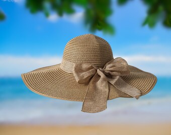 Wide Brim Straw Sun Hat Floppy Black Fringe Teardrop Beaded Band Resort Fashion Wide Brim Straw Sun Hat, Floppy Black Fringe Trim Teardrop  main image 2