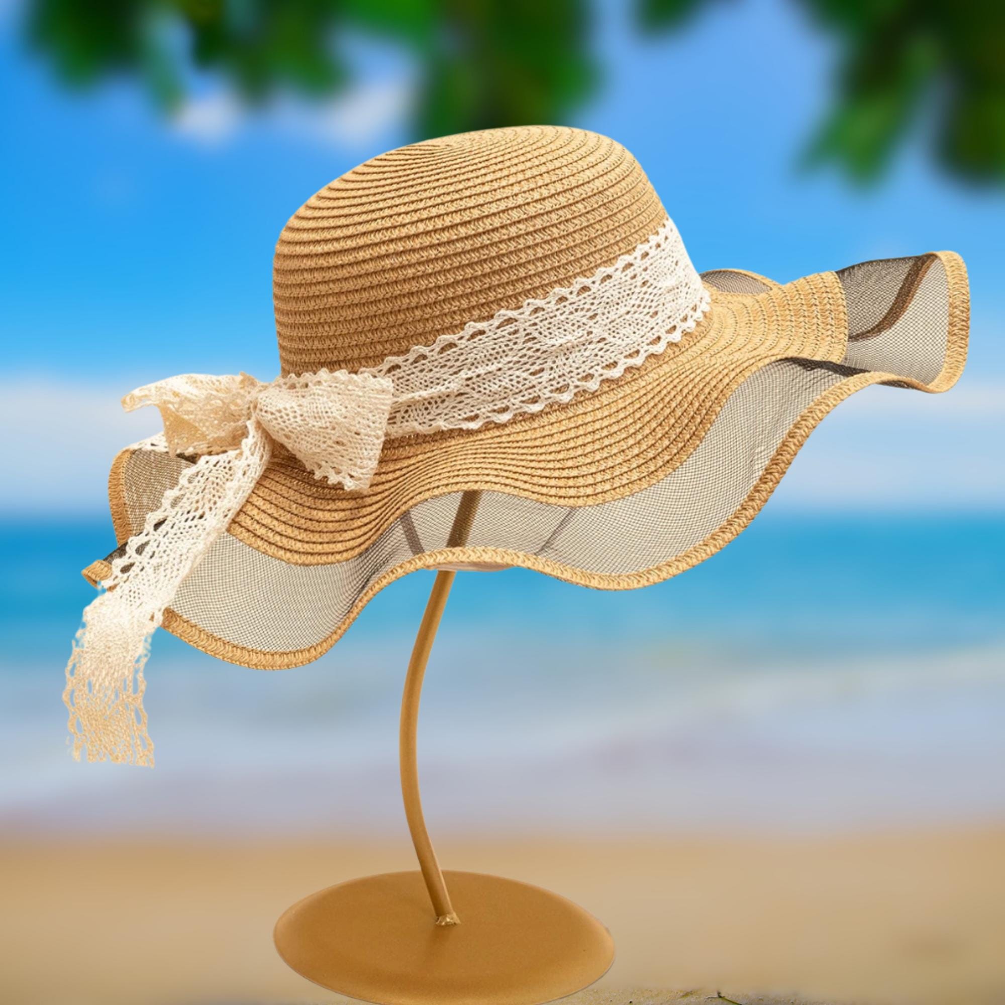 Vintage Lace Straw Hat Vintage Straw Decorative Hat with Lace and Peach and Cream  main image 3