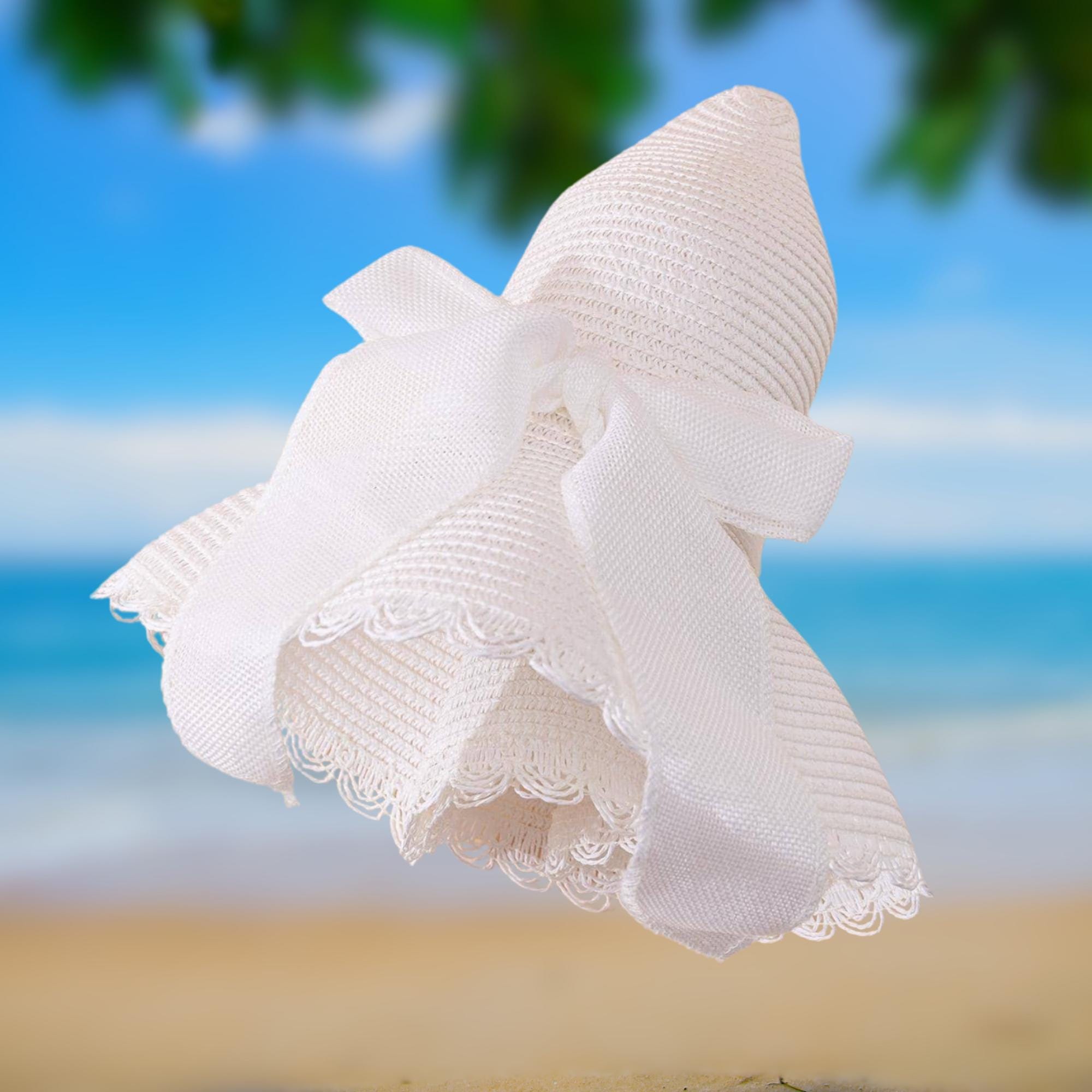 White Wide Brim Sun Hat: Elegant Bow Ribbon Beach Hat - Etsy