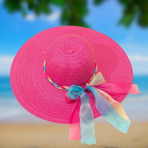 Wide Brim Straw Sun Hat: Foldable Beach Hat with Ribbon
