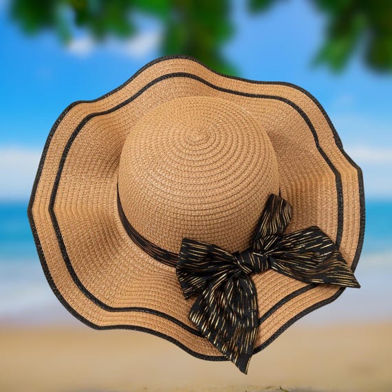 VERY LARGE BEACH STRAW Elegant Tan Wide-Brim Hat Wancir Beach Hats for Women Big Straw Wide Brim Summer Hat  main image 3
