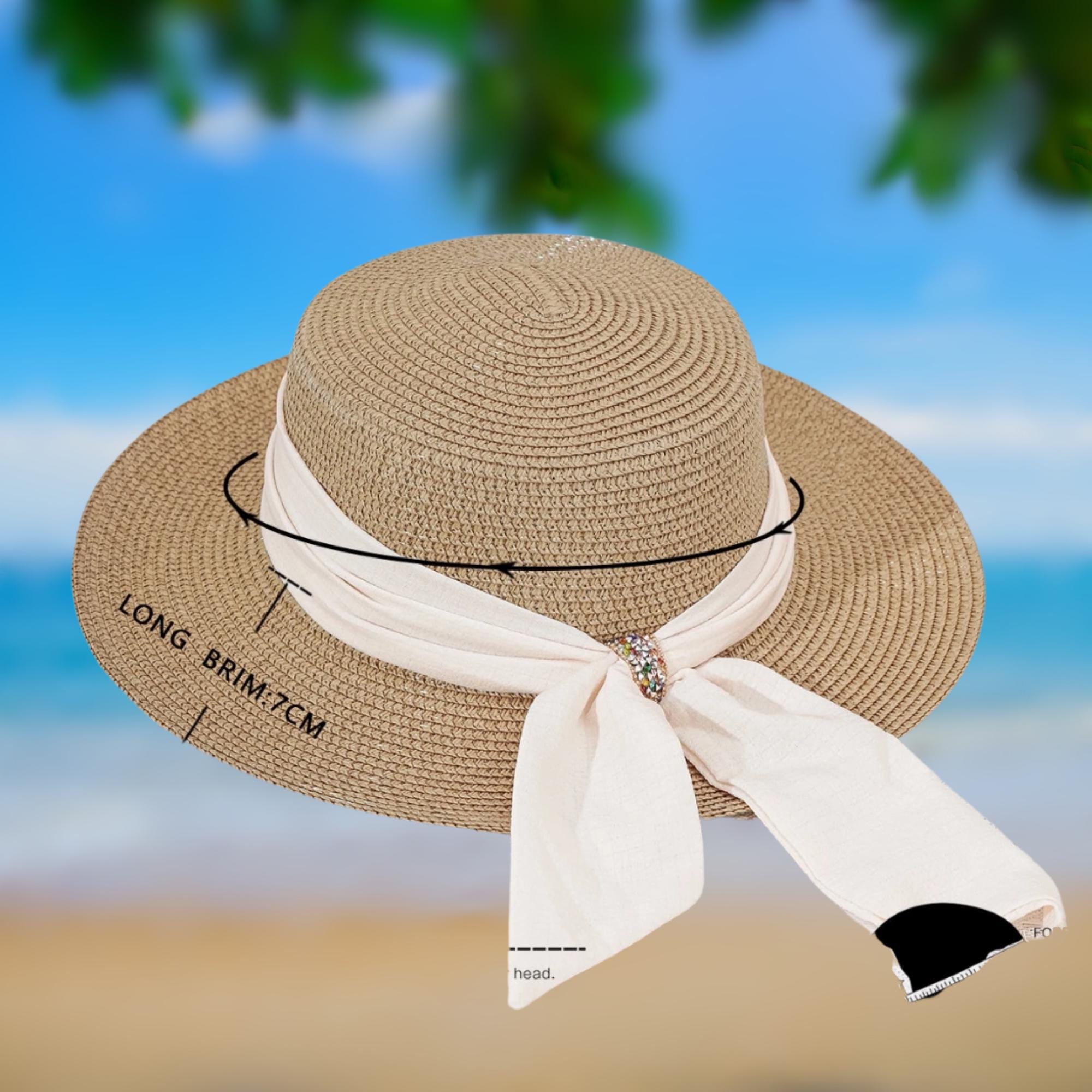 Vintage-inspired Straw Hat: Cream Bow & Jewel Brooch 