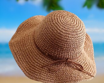 Wide Brim Straw Sun Hat, Floppy Black Fringe Trim Teardrop  display picture 2