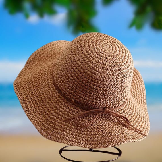 Woven Straw Sun Hat: Wide Brim Beach Hat With Bow - Etsy display picture 2