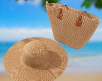 Woven Straw Sun Hat and Tote Bag Set: Beach-ready Summer 