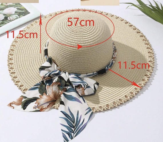 Foldable Wide Brim Straw Sun Hat: Floral Ribbon Boho Beach  display picture 2