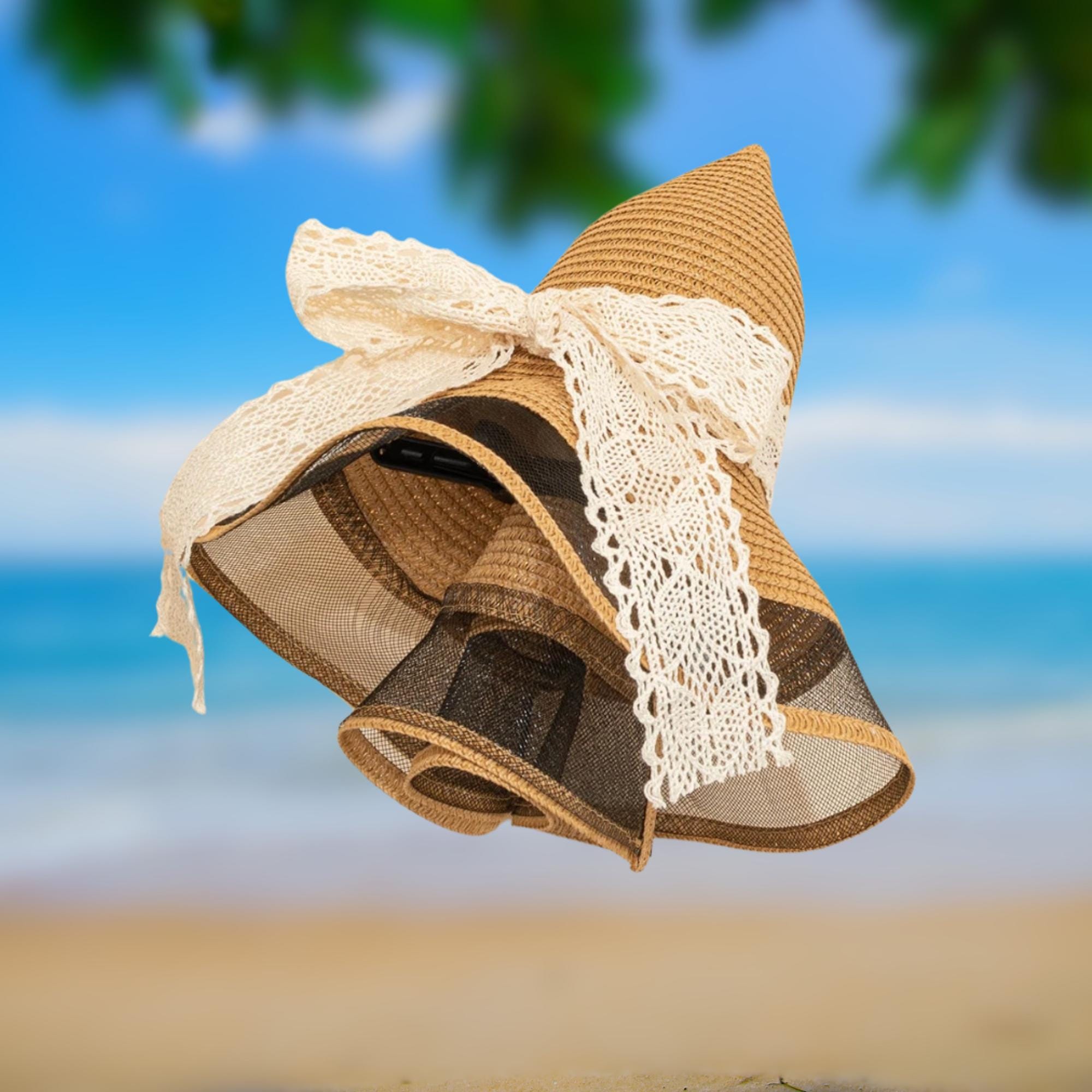 Vintage Lace Ribbon Straw Sun Hat: Wide Brim Beach Hat - Etsy
