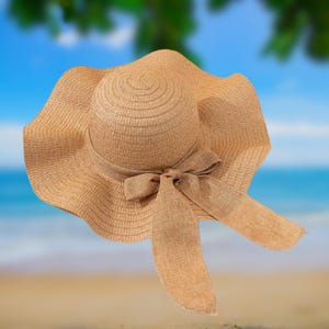 Boho Strohhut mit Fliege in Khaki, Sommerpapier Sonnenhut für Frauen, dekorativer Strandhut, leichtes Accessoire Geschenk für Sie