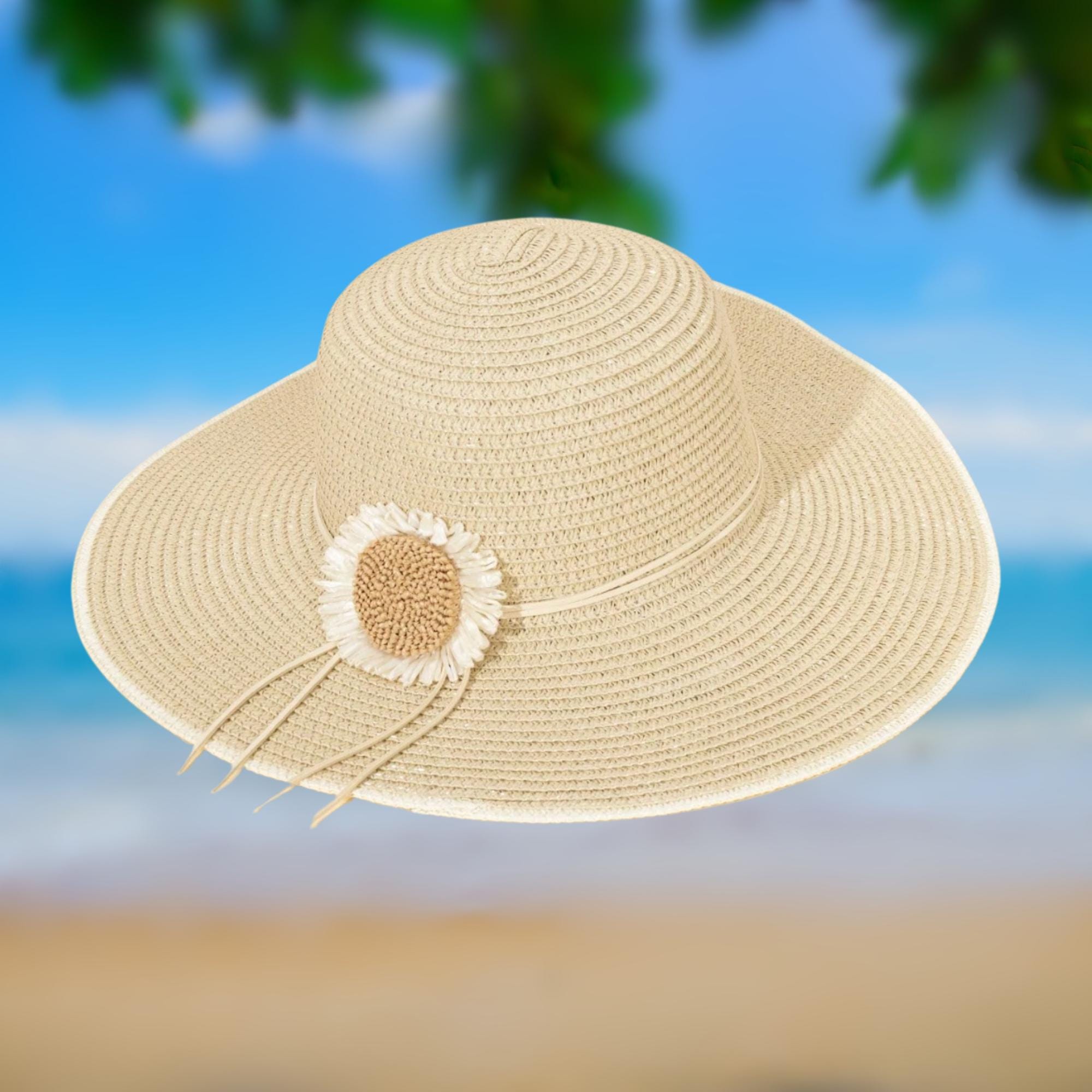 Cream Straw Sun Hat: Wide Brim, Daisy Flower, Foldable - Etsy
