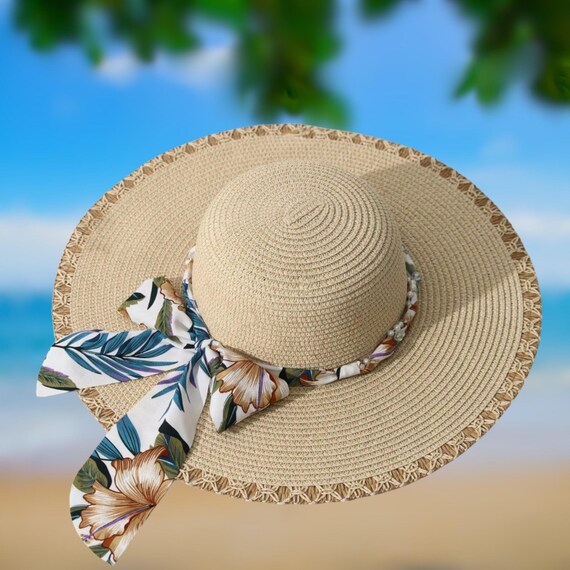 Boho Straw Ribbon Detail Foldable Sun Beach Hat Women main image 3