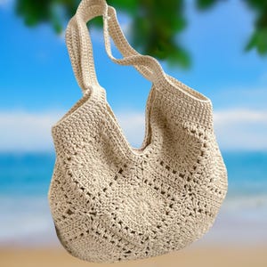 Handmade Crochet Granny Square Tote Bag: Boho Cotton Shoulder Bag