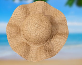 Wide Brim Straw Sun Hat, Floppy Black Fringe Trim Teardrop  display picture 1