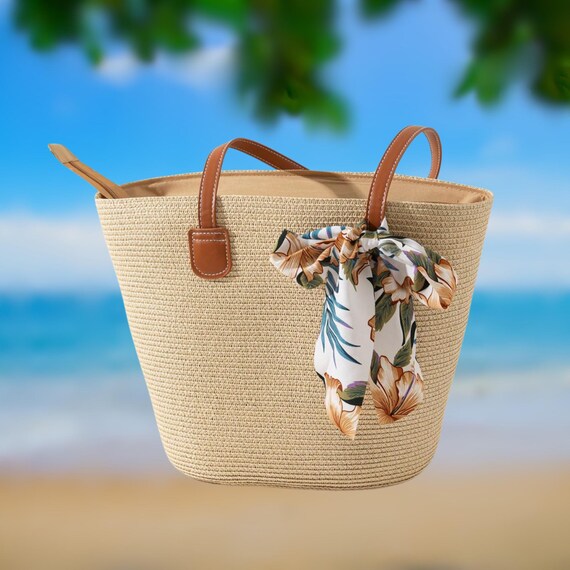 Floral Bow Straw Hat & Tote Bag Set: Beach Chic Resort  display picture 3