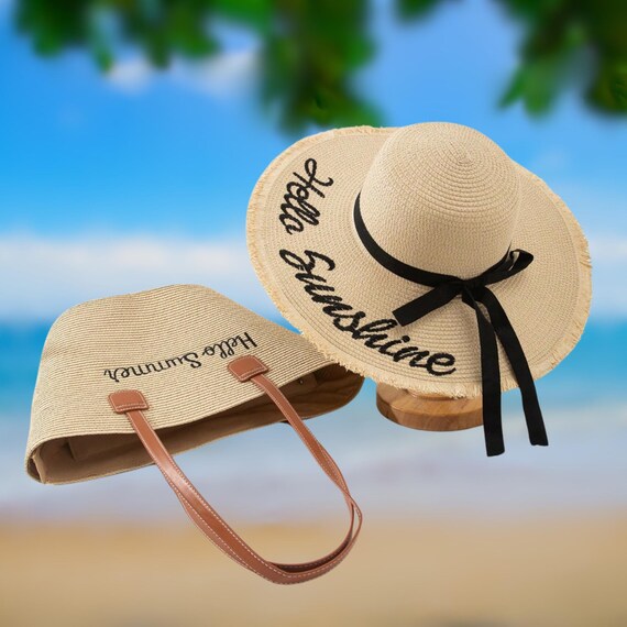 Straw Hat /wide Brim, style and sun protection embroidery “Hello Summer” Packable Straw Sun Hat with Colorful Fringe - Hello Summer  main image 4