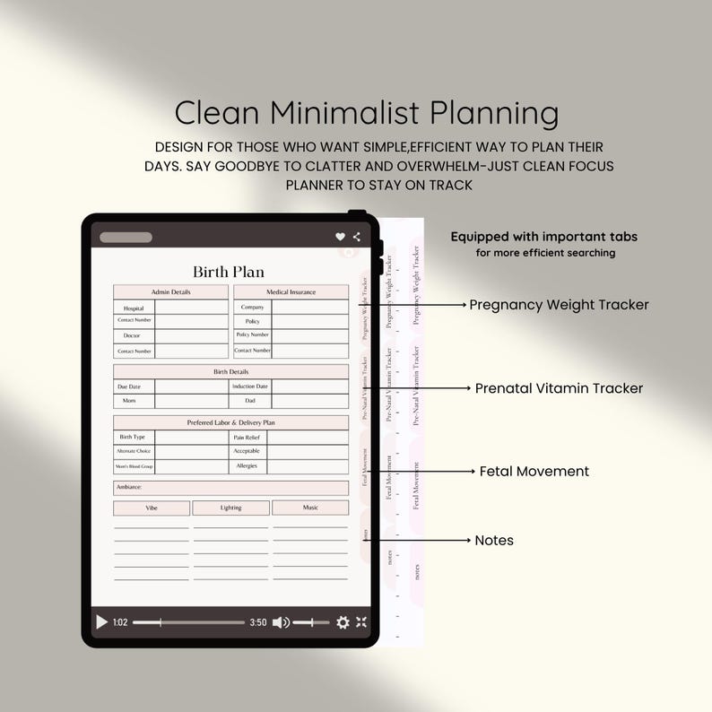 Digital Pregnancy Planner for Ipad: Undated Baby Journal, Birth Plan (goodnotes, Notability PDF ...