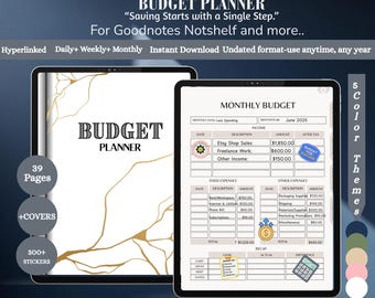Digital Budget Planner for Goodnotes | Monthly and Weekly Expense Tracker, Savings, Debt & Bills Organizer, Household Finance | PDF for iPad