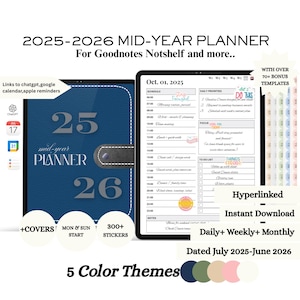 2025 2026 Mid Year Digital Planner Dated Daily Weekly & Monthly Planner Digital Calendar Planner Student Planner Productivity Planner Ipad