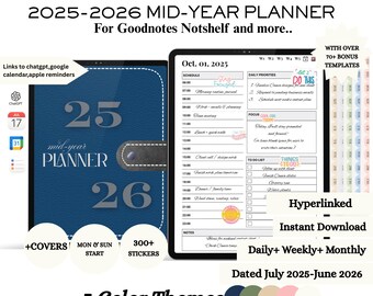 2025-2026 Mid-Year Digital Planner: Daily, Weekly, Monthly (PDF Download)