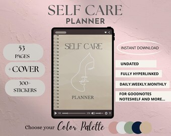Planificador digital de autocuidado Rastreador de hábitos de bienestar Diario de estado de ánimo Goodnotes Cuaderno de trabajo de autocuidado Registro de reflexiones diarias Planificador de salud mental para iPad