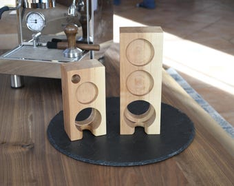 Made from one piece of wild service tree tamping station with dovetail connection 2 parts + brush