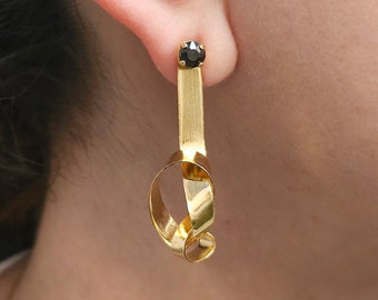 Real 14K Gold Knot Dangle Earrings, goldearrings, rectangular earrings,african earrings, aesthetic earrings, statement earrings
