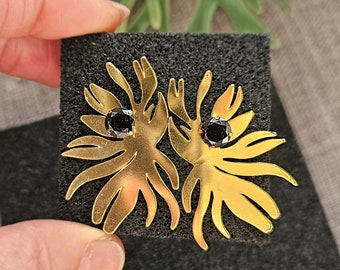 Sunflower Silhouette 14K Gold Earrings, goldearrings, rectangular earrings,african earrings, aesthetic earrings, statement earrings