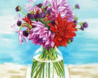 銅の花瓶のダリア - ポール・ゴーギャン手描きの油絵複製、静物画の