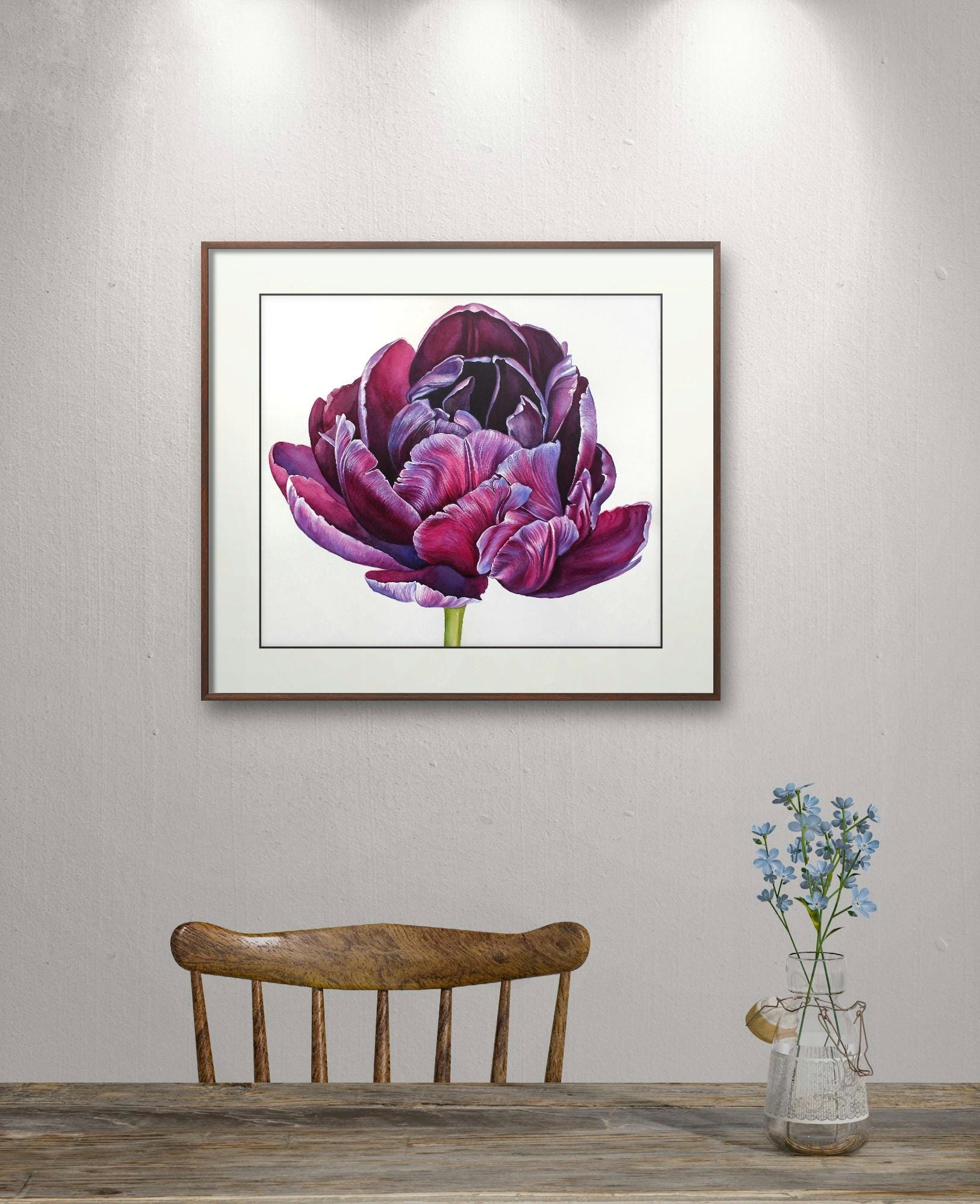 Purple Tulip Original Watercolor Painting Botanical Art Realistic Hand ...