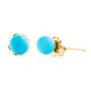 4mm Sleeping Beauty Turquoise Ball Stud Post Earrings, Solid 14K White or Yellow Gold, Small Blue Turquoise Bridal Ball Stud Earrings image 1