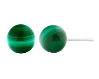 6mm Green Malachite Ball Stud Post Earrings, Solid 925 Sterling Silver, Bridesmaid Earrings, Malachite Silver Stud Earrings, Green Studs