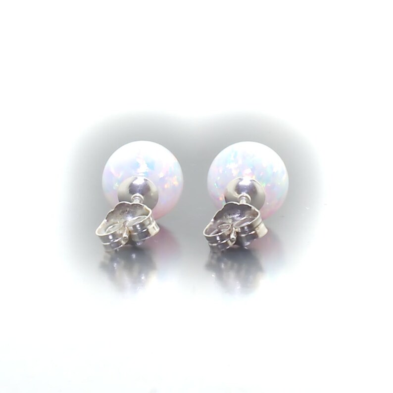 Lorraine: 8mm Fiery White Opal Ball Stud Earrings, Sterling Silver Earrings, White Opal Earrings, Bridesmaid Earrings, Opal Silver Earrings image 4