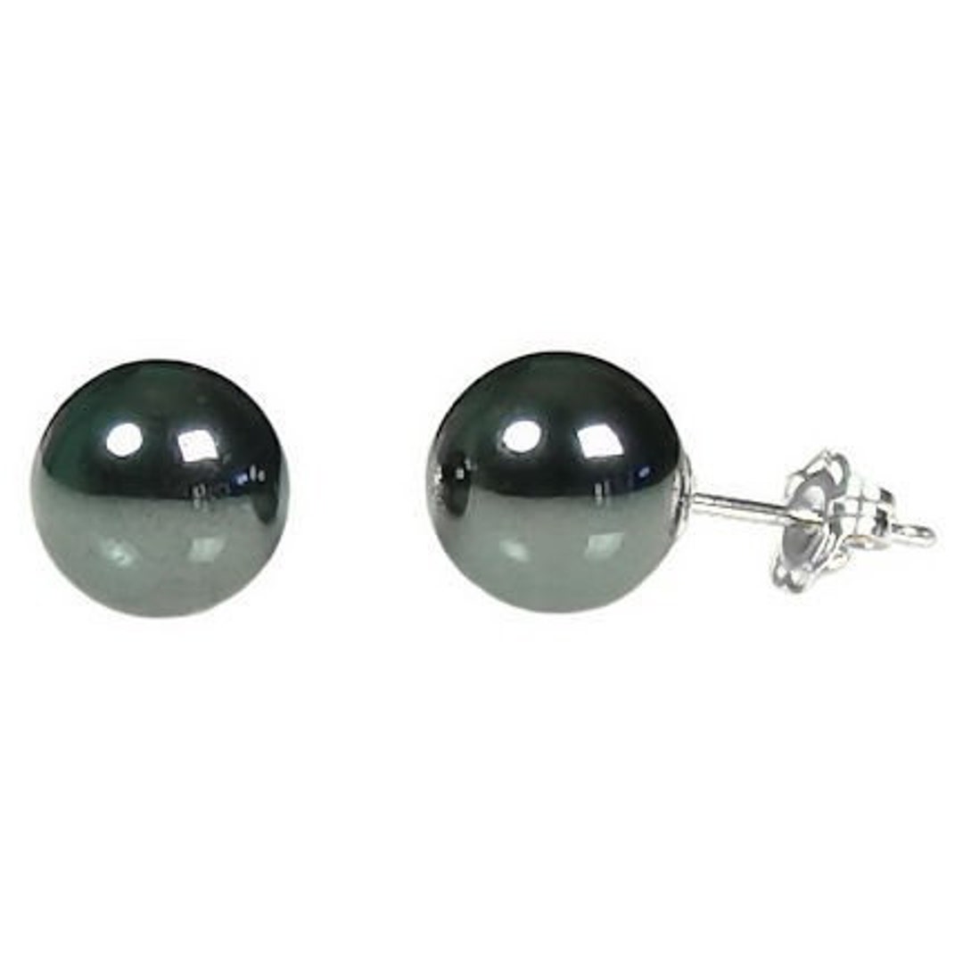 4 to 10mm black Diamond Hematite Ball Stud Earrings 925 Silver, Liquid