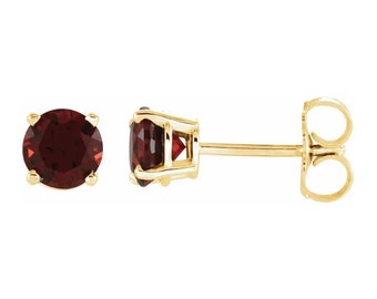 Natural Red Garnet 14K Gold Stud Earrings, Round Brilliant Cut Garnet Earrings, White or Yellow Gold Earrings, January Birthstone Earrings