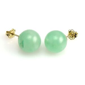 6mm Natural Green Jade Aventurine Ball Stud Post Earrings, 14K Yellow Gold, Minimalist Earrings, Green Earrings, Bridal Earrings image 2