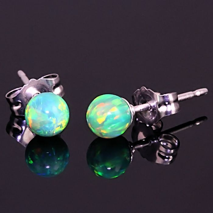 4mm Australian Kiwi Green Opal Ball Stud Post Earrings Solid | Etsy