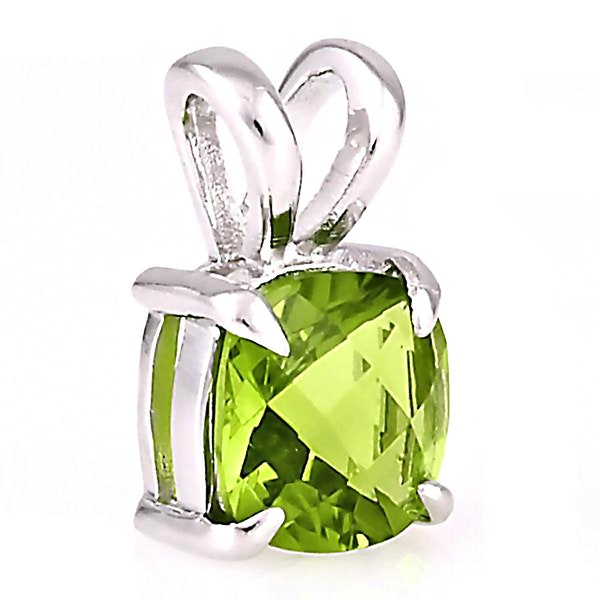 Stunning 2.4cttw Simulated Green Peridot Solitaire Pendant, Solid Sterling Silver Pendant, Cushion Cut Peridot, August Birthstone