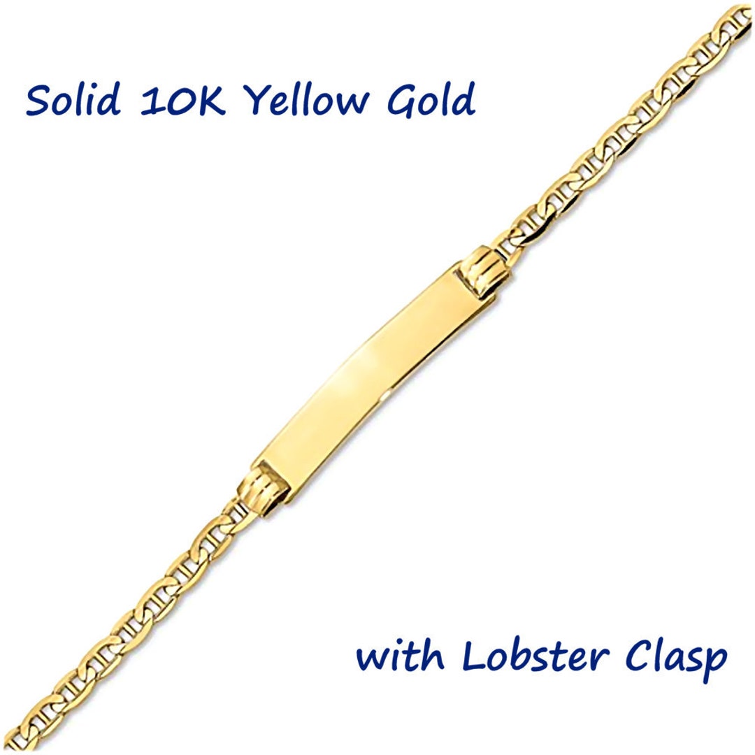 Personalized Solid 10K Yellow Gold ID Bracelet, Engraving Front and