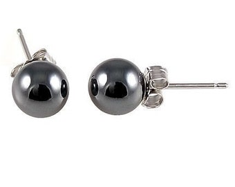 4mm Black Hematine Ball Stud Earrings 925 Silver, Solid 925 Sterling Silver Posts, Small Minimalist Earrings, Tiny, Petite, Gray Earrings